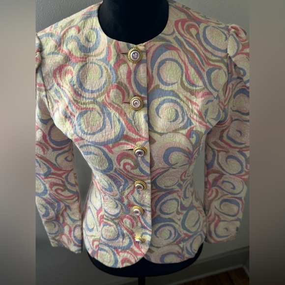 Anne Crimmins For UMI Collections jacquard embellished buttons blazer Sz 4 - Picture 2 of 7